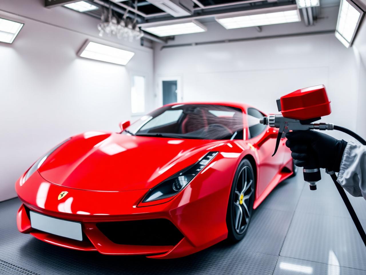 Verniciatura di una Ferrari in cabina forno